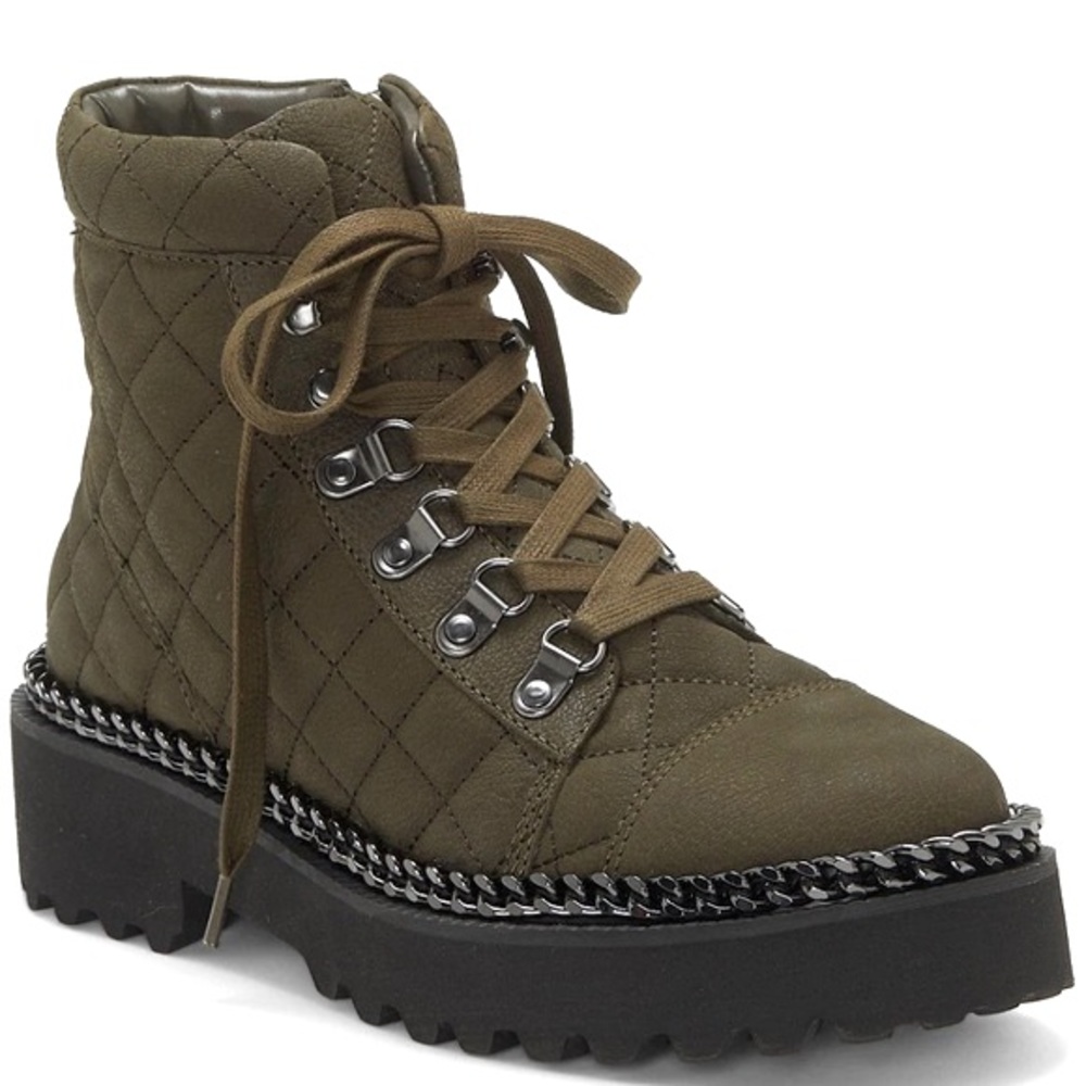 Vince Camuto Maissa Quilted Suede Lace-Up Chunky Lug Sole Hiker Boots